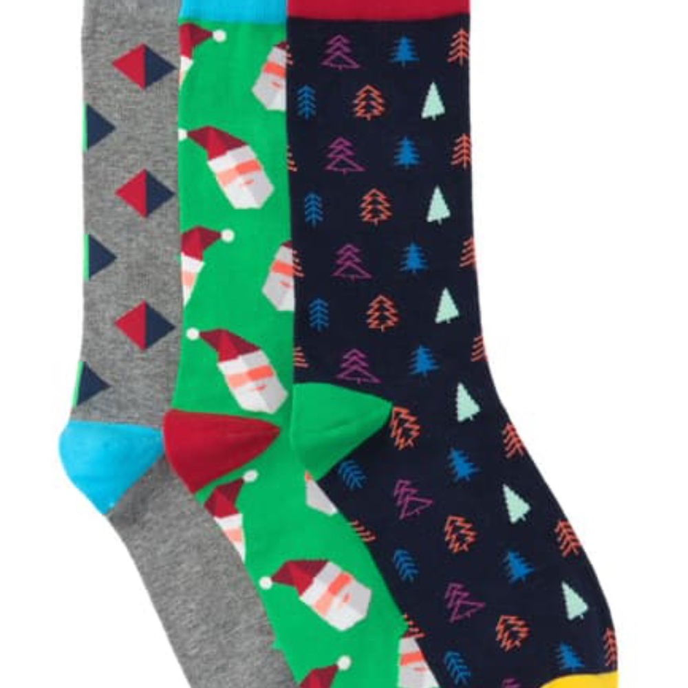 Fun Socks Christmas Tree Crew Socks 3 Pair Mens SZ